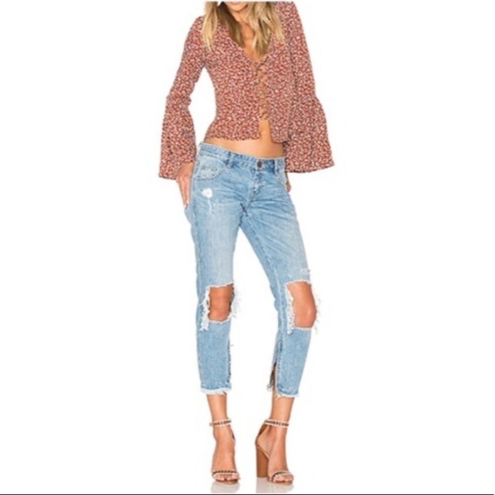 One Teaspoon Cropped Distressed Zip Jeans Size 25.